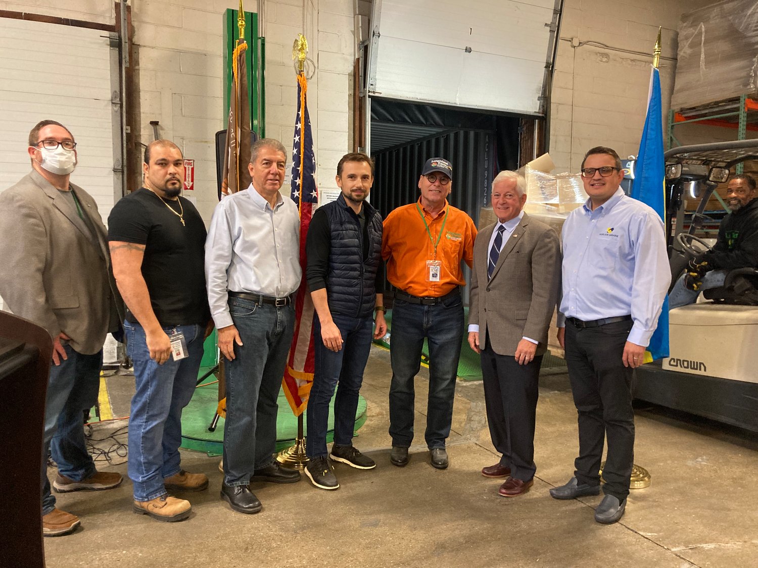 State Assemblyman Chuck Lavine, second from right, joined representatives of Long Island Cares, Ukrainian Americans of Long Island and Hope for Ukraine to send the aid shipments to Lviv.